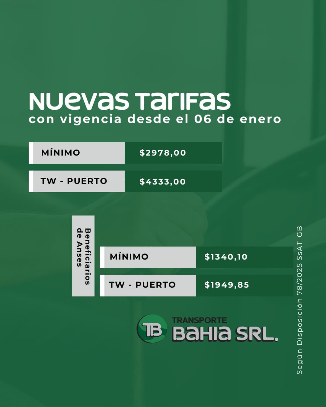 Tarifas Transporte Bahía