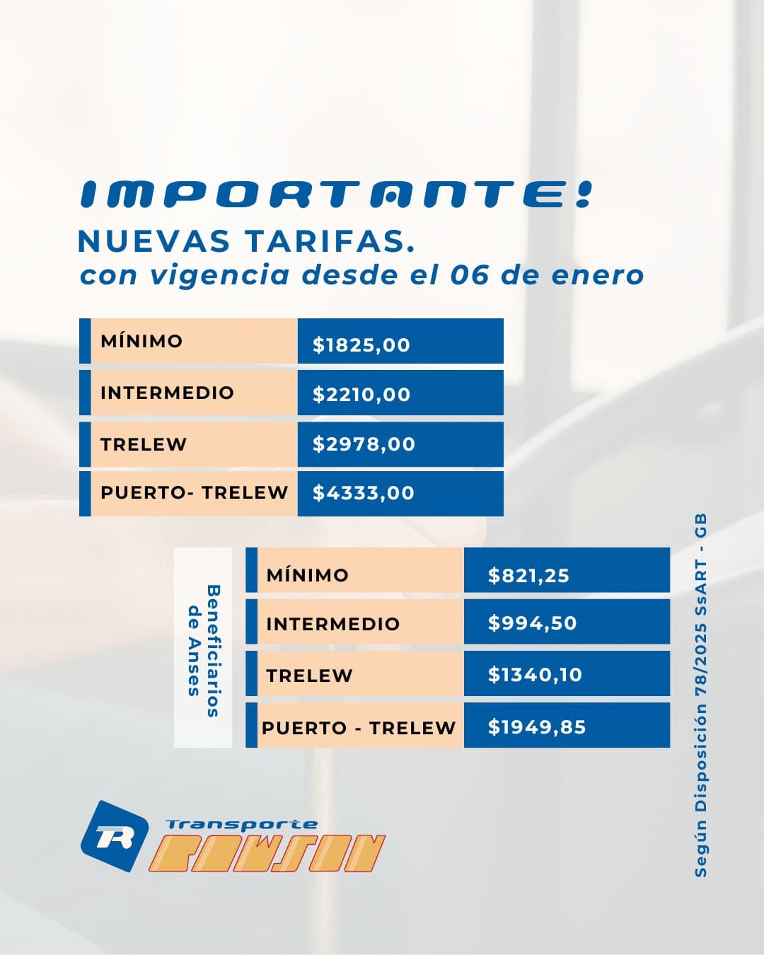 Tarifas Transporte Rawson
