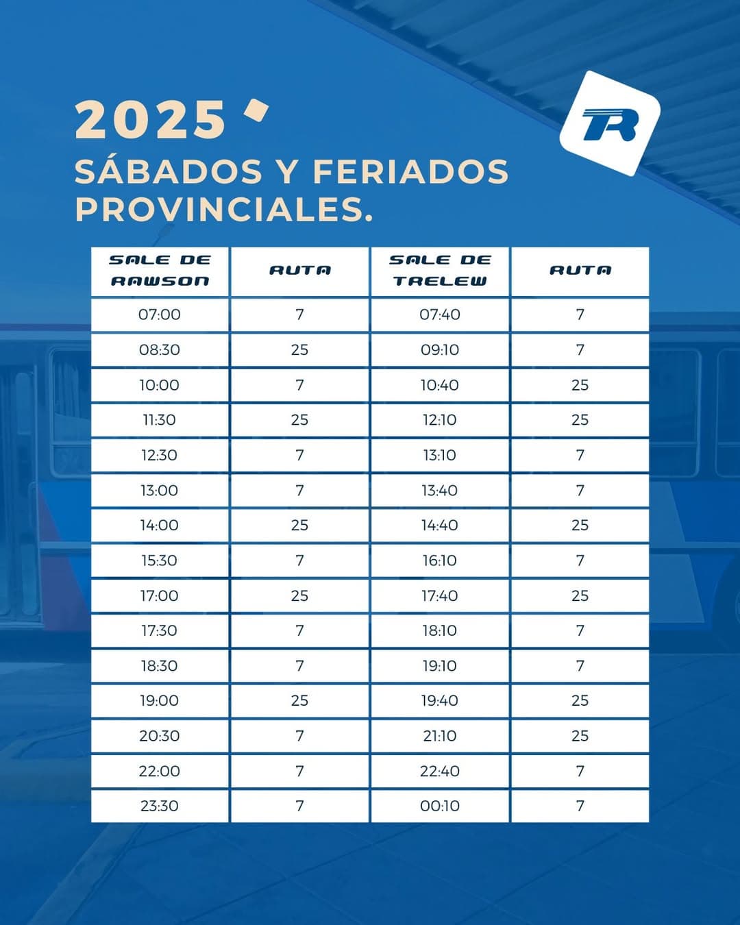 Horarios Sábados y Feriados Provinciales