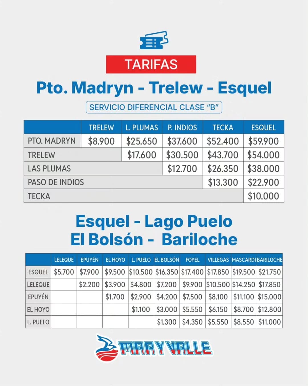 Tarifas Transporte Mar y Valle a Cordillera