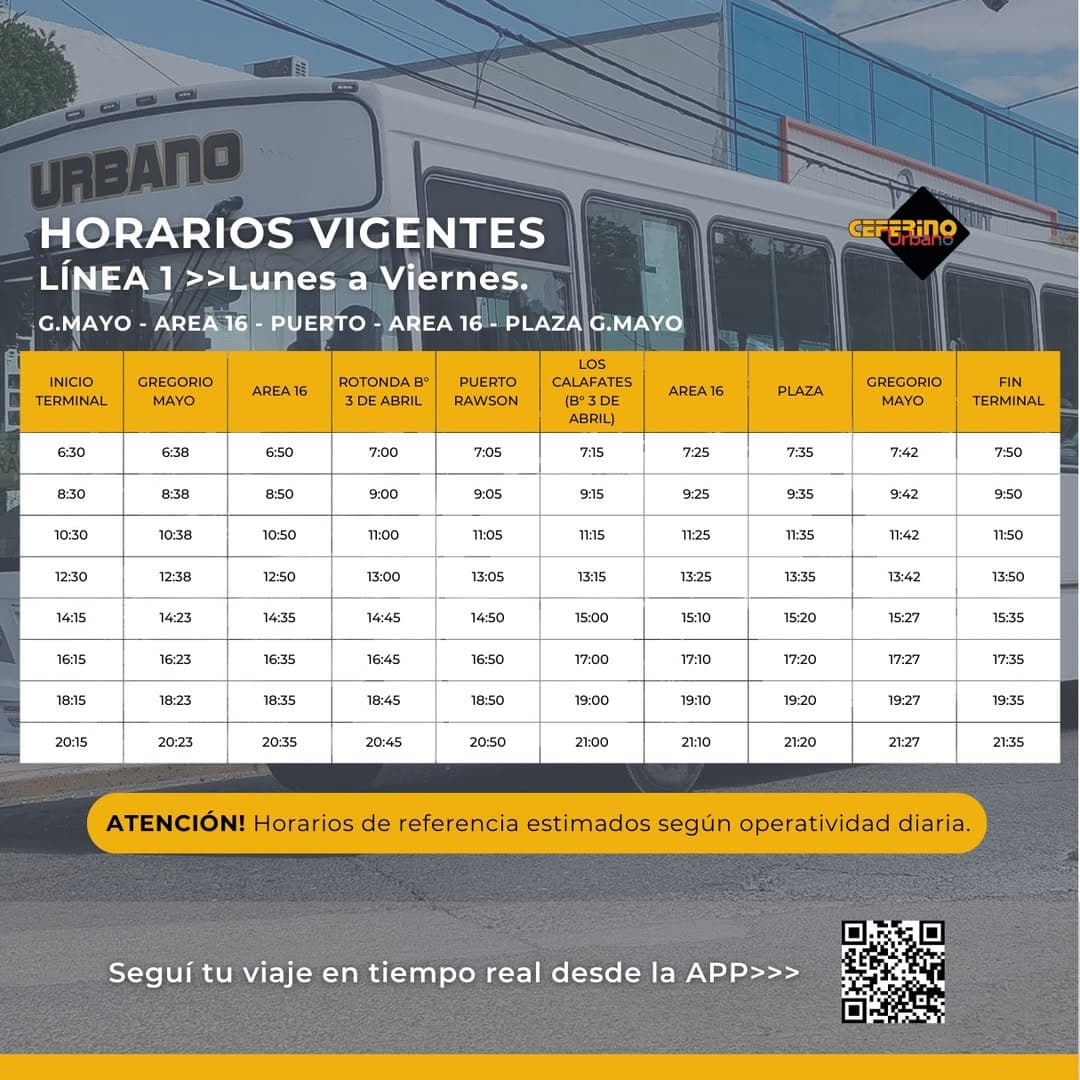 Horarios Rawson a Puerto Rawson (Barrios) Lunes a Viernes