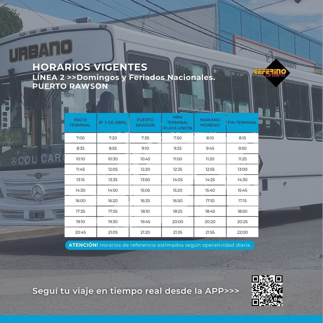 Horarios Rawson a Puerto Rawson (Directo) Domingos y Feriados Nacionales