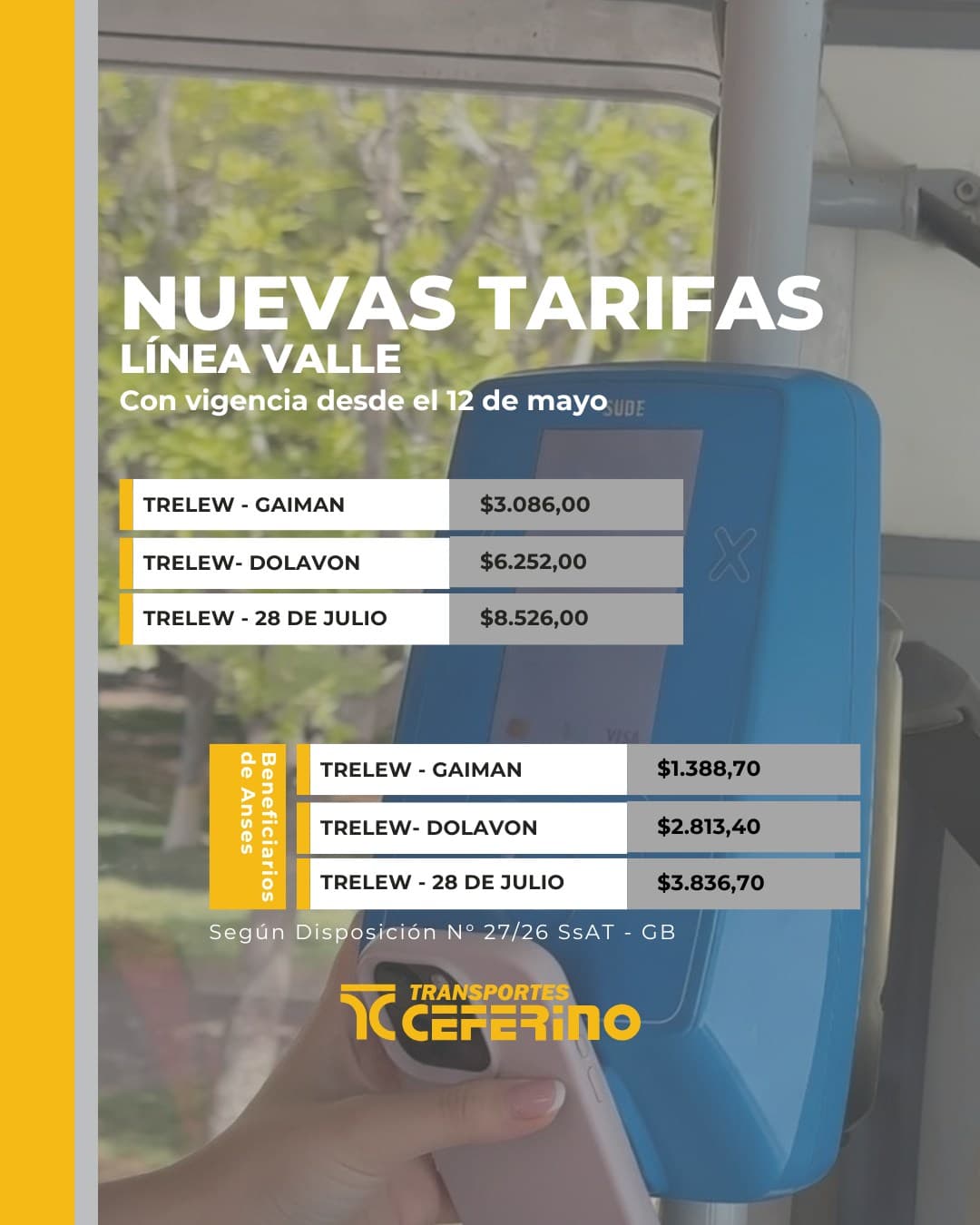 Tarifas Ceferino Línea Valle