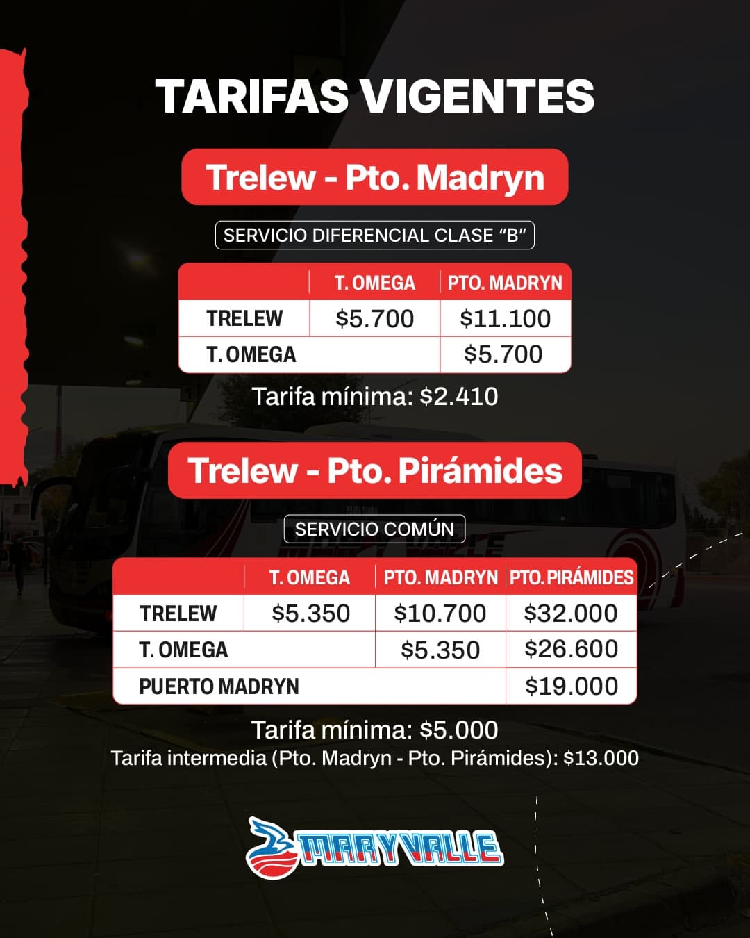 Tarifas Transporte Mar y Valle a TW-Pto.Mdyn-Pmdes