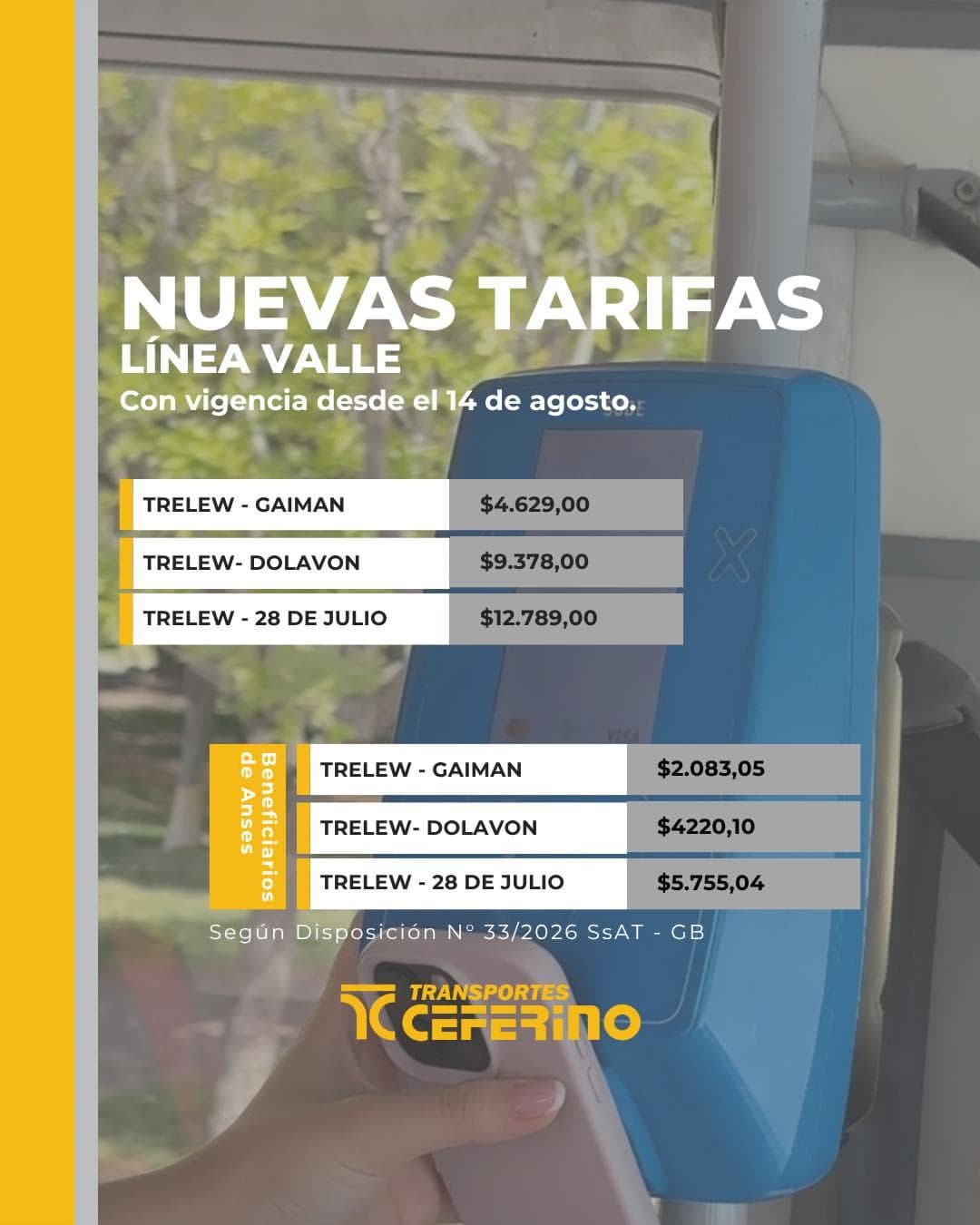 Tarifas Ceferino Línea Valle